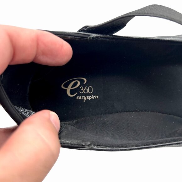 EASY SPIRIT 360 ESGILSAN BLACK LEATHER FLATS PATENT HEEL W/ ELASTIC STRAP - 7M - Picture 8 of 9
